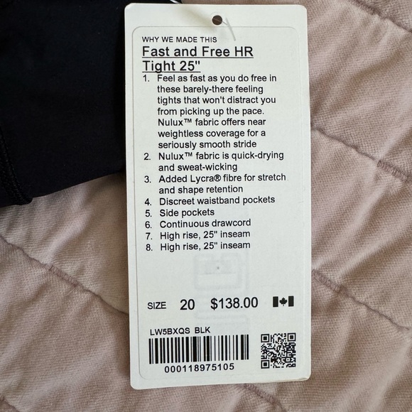 NWT Lululemon Fast and Free HR tight 25” inseam - Picture 3 of 5